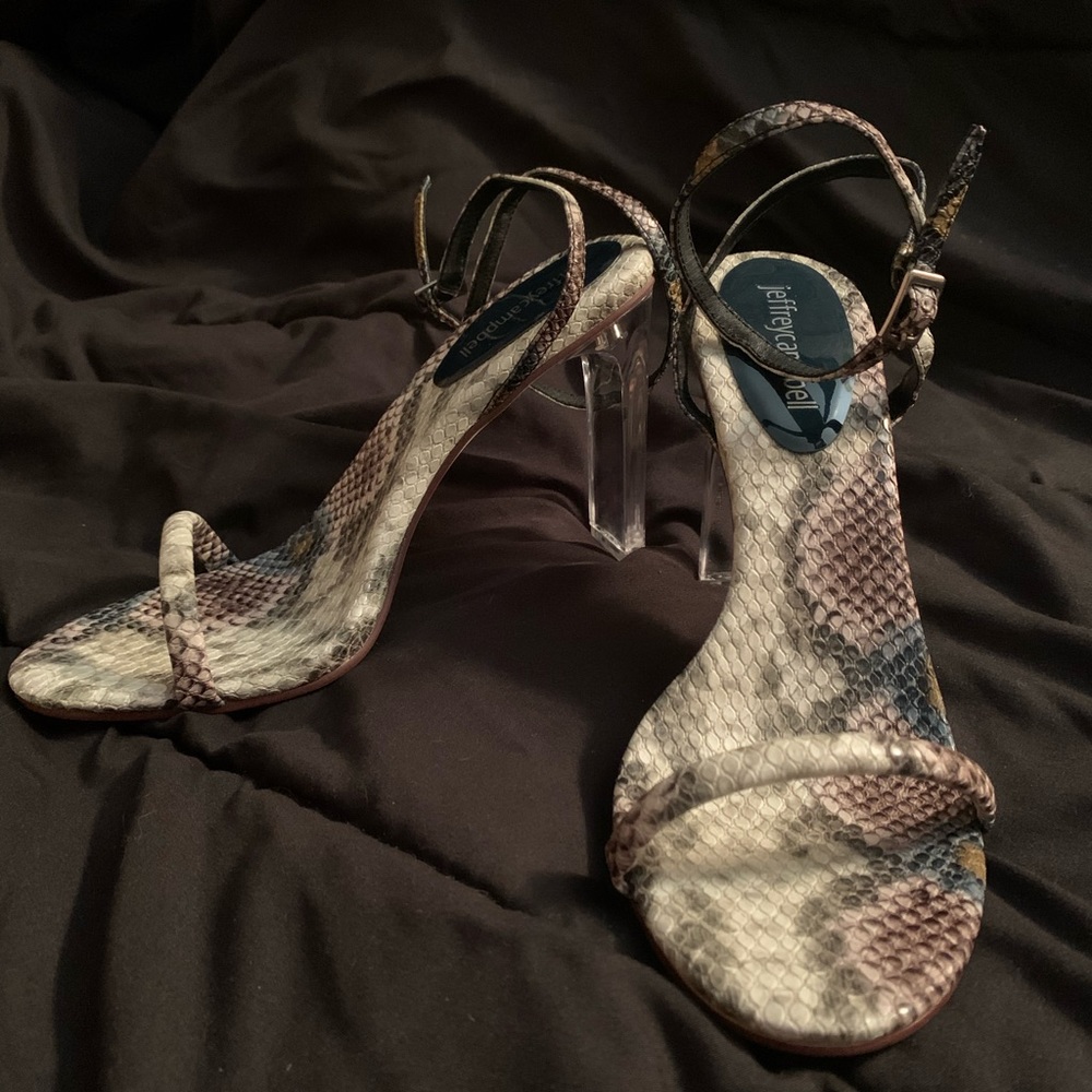 Jeffrey Campbell snakeskin strap heels